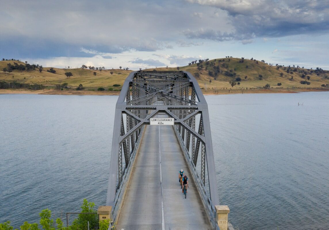 Cycling across Bellbridge bridge over the Murray River